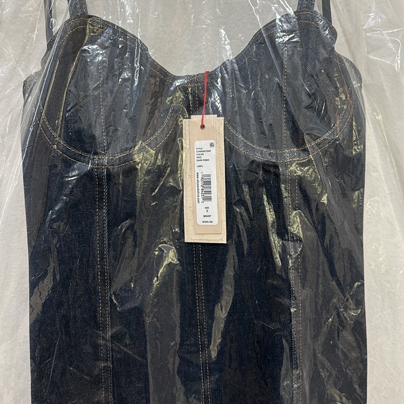 Alice + Olivia Natacha Godet Maxi Denim Dress In Dark Rinse - 2 - Picture 4 of 7